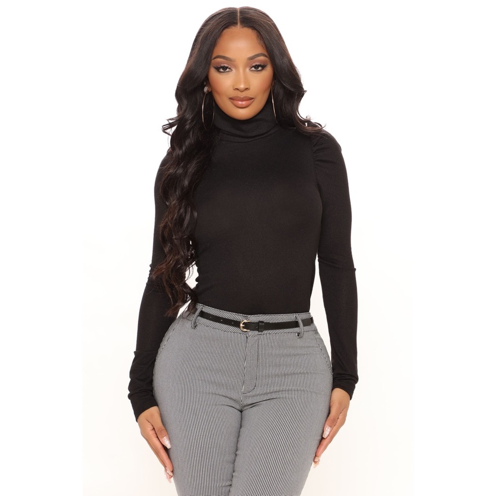 Black Liana Long Sleeve Mock Neck Knit Top